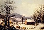 George Henry Durrie Red School House, Winter oil painting artist